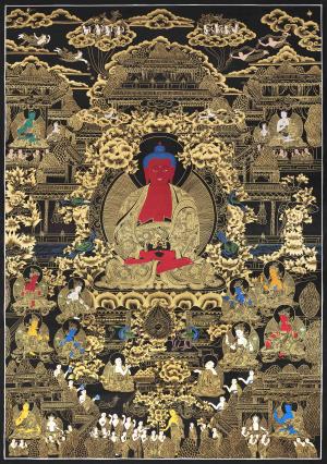 Black and Gold Amitabha Buddha Thangka | High-Quality Thangka | Meditation Buddha